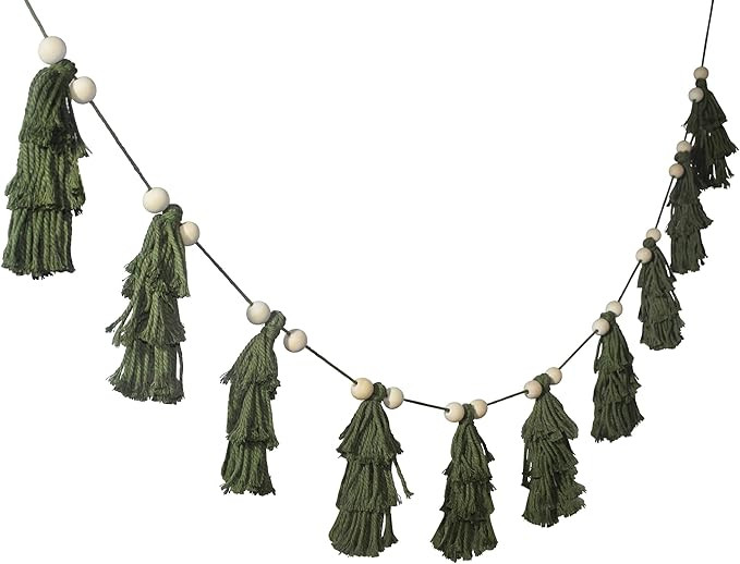 Boho Pastel Christmas Tree Tassels Garland, Christmas Banner Decor with Wood Beads for Holiday Co... | Amazon (US)