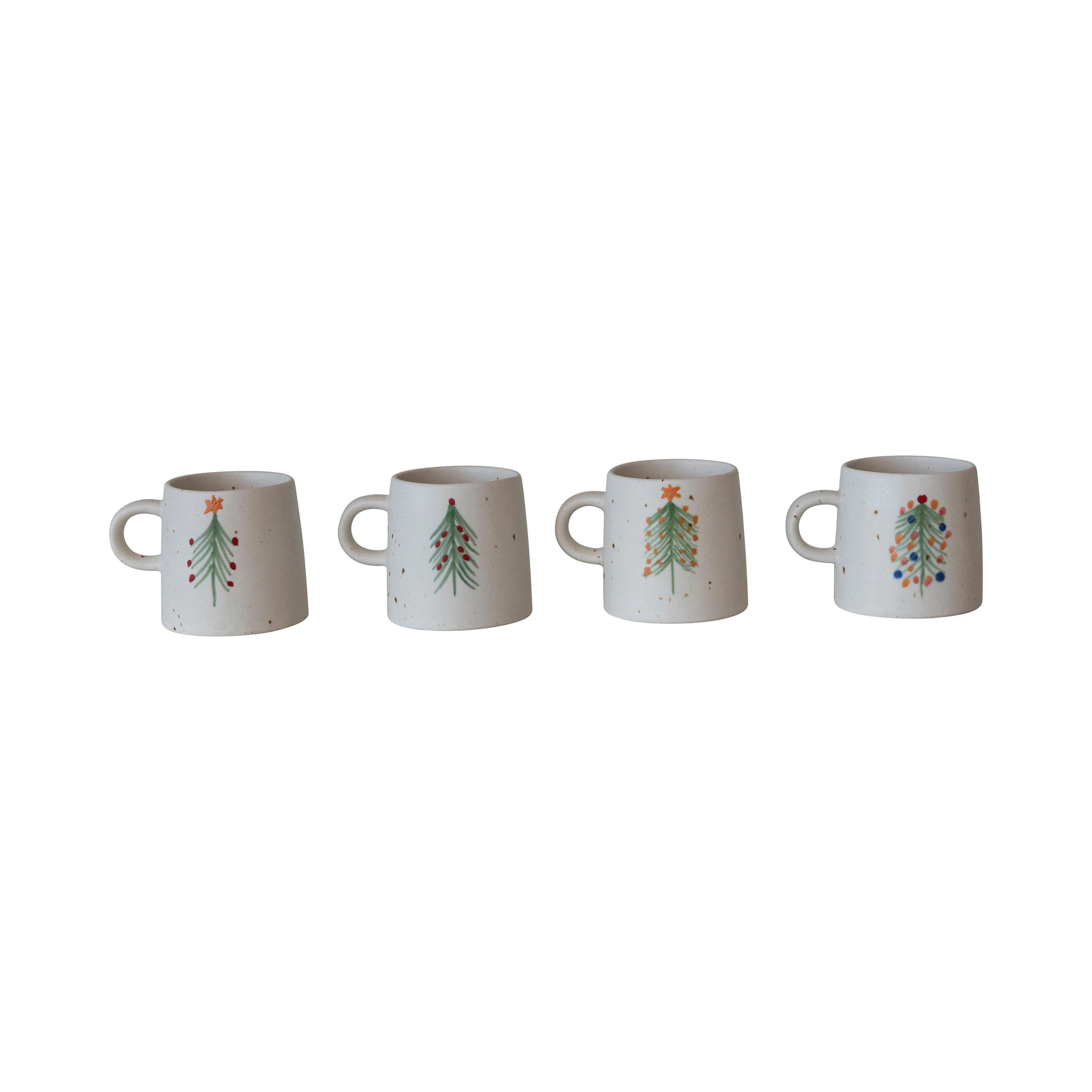 Hand-Painted Speckled Stoneware Mugs with Christmas Tree | Wayfair North America