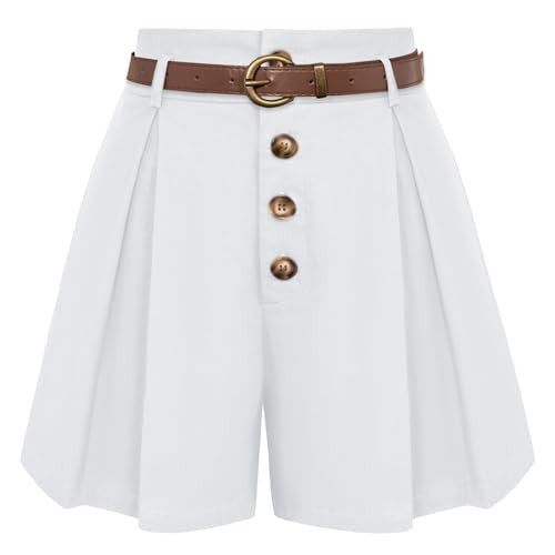 Belle Poque White High Waisted Summer Shorts for Women - Dressy Casual Linen, S | Amazon (US)