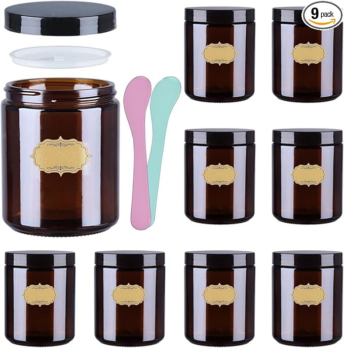 8oz Amber Glass Jar Straight Sided Cosmetic Candle Container - Pack of 9 | Amazon (US)