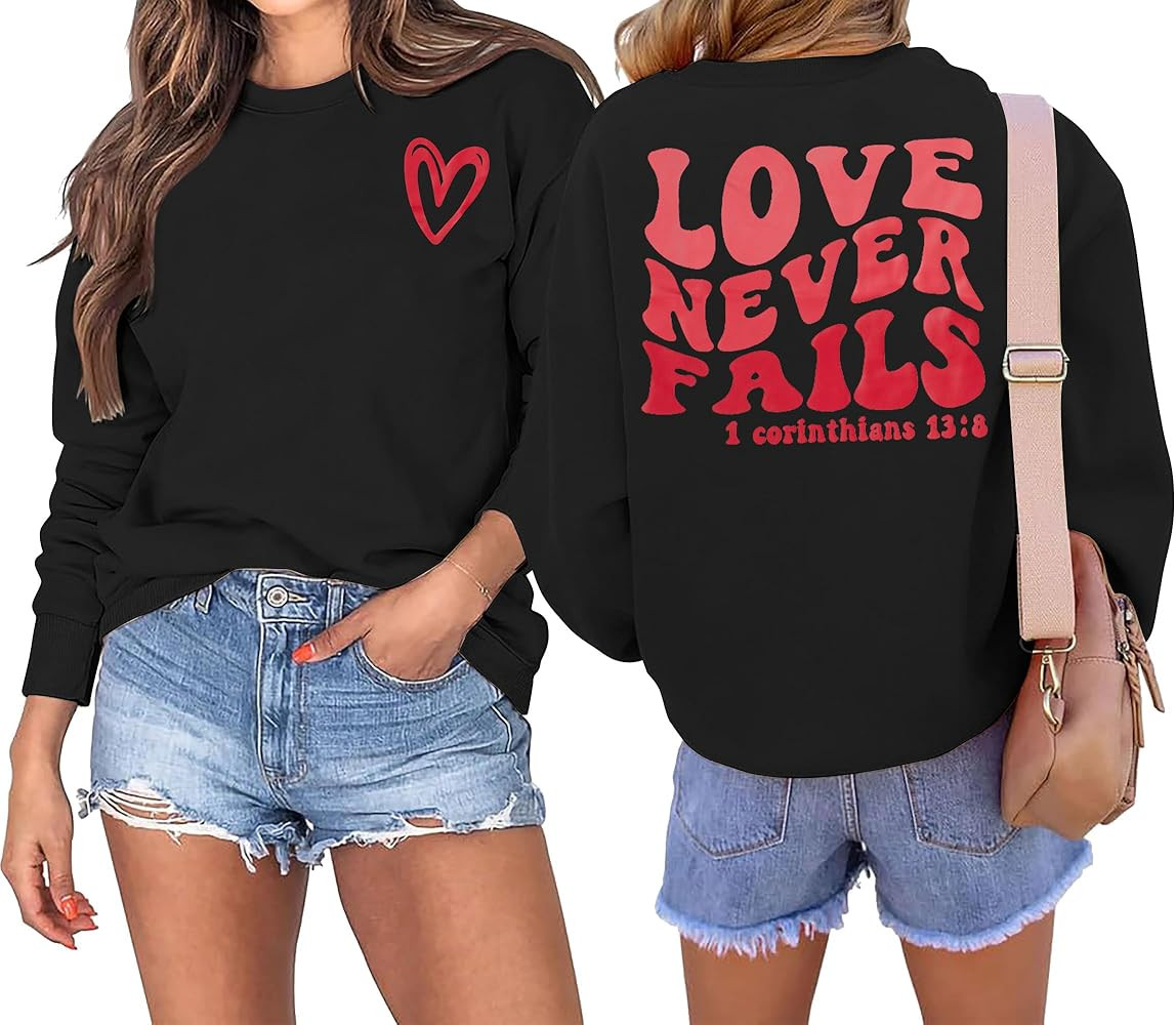 TAOHONG Women Love Heart Sweatshirts Long Sleeve Graphic Shirt Heart Sweater Christian Sweatshirt... | Amazon (US)