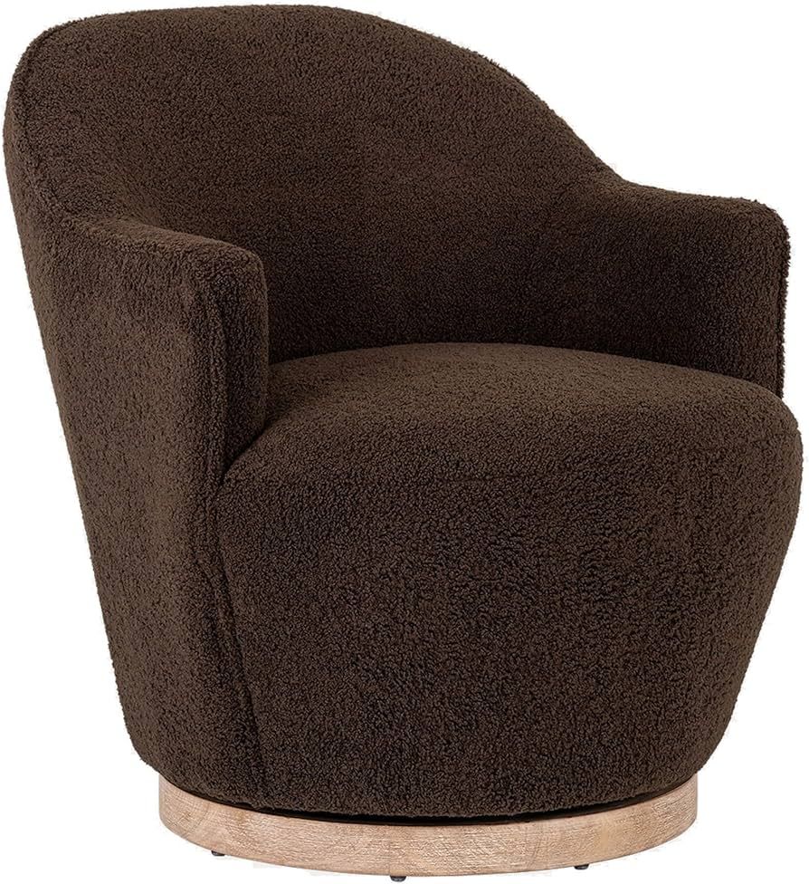 Benjara 27 Inch Swivel Chair, Sloped Arms, Upholstered, Cushioned, Brown Finish | Amazon (US)