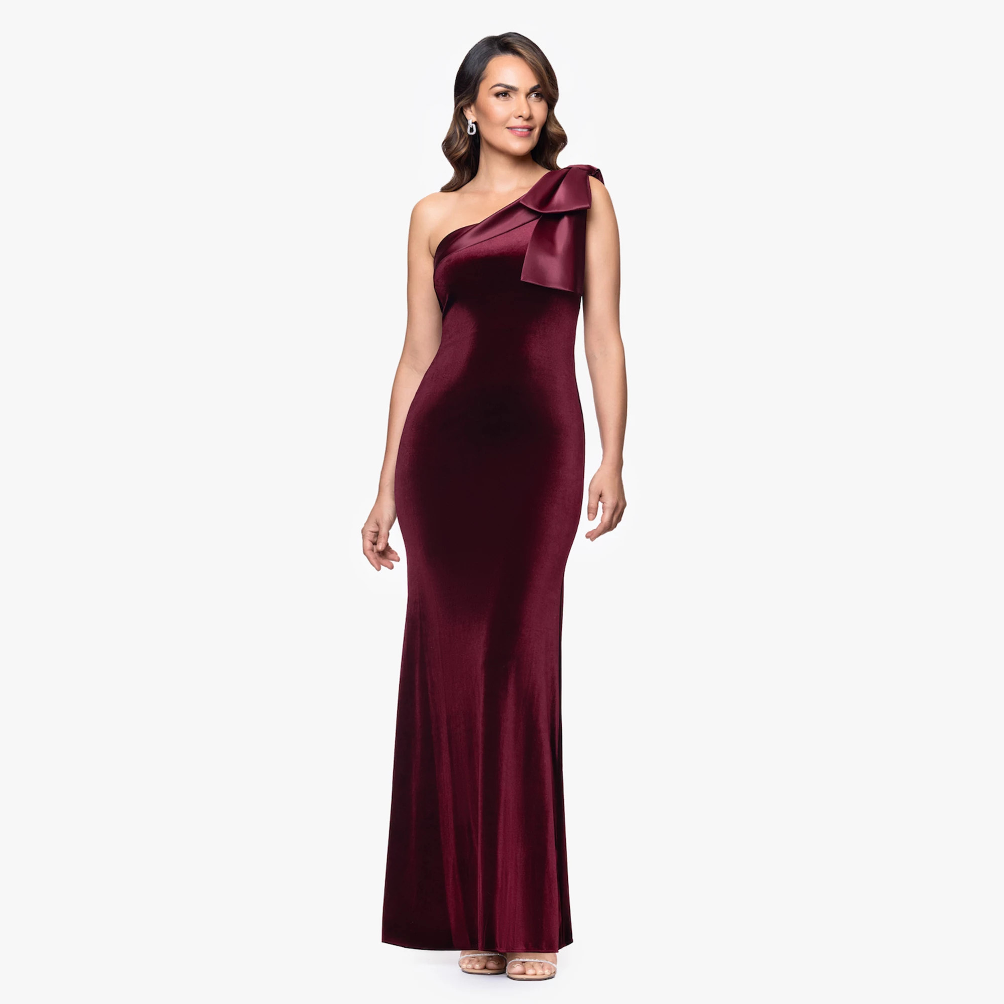 Women's BA Nites One-Shoulder Bow Velvet Evening Gown | Kohl's