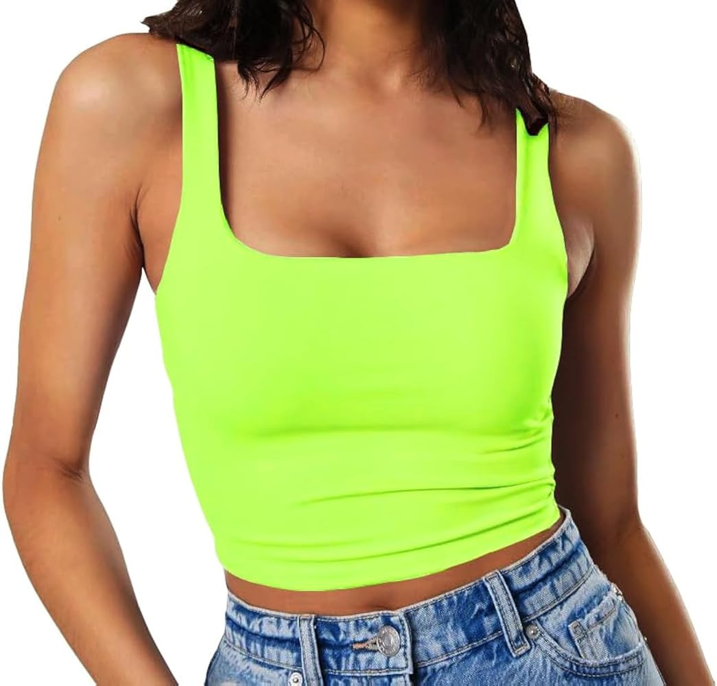 Artfish Women's Sleeveless Strappy Tank Square Neck Double Layer Workout Fitness Casual Basic Cro... | Amazon (US)
