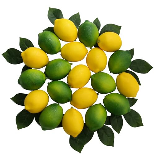Laiiqi Artificial Lemons Limes 20 Fake Lemon Decor with 25 Lifelike Leaves Realistic Artificial Fruits for Lemon Party Decor,Kitchen Display,Fake Lemons with Lime Simulation for Home Centerpieces | Amazon (US)