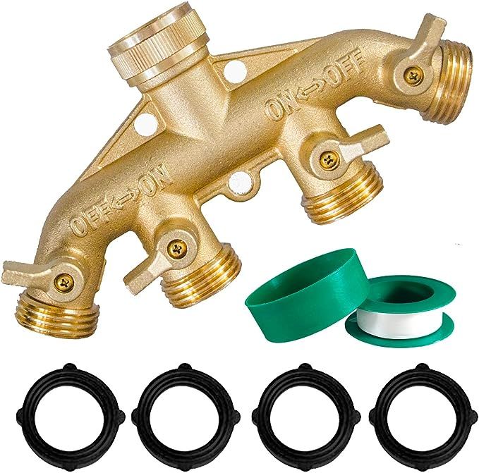 Hourleey Brass Garden Hose Splitter (4 Way), Solid Brass Hose Connector 3/4", Hose Spigot Adapter... | Amazon (US)