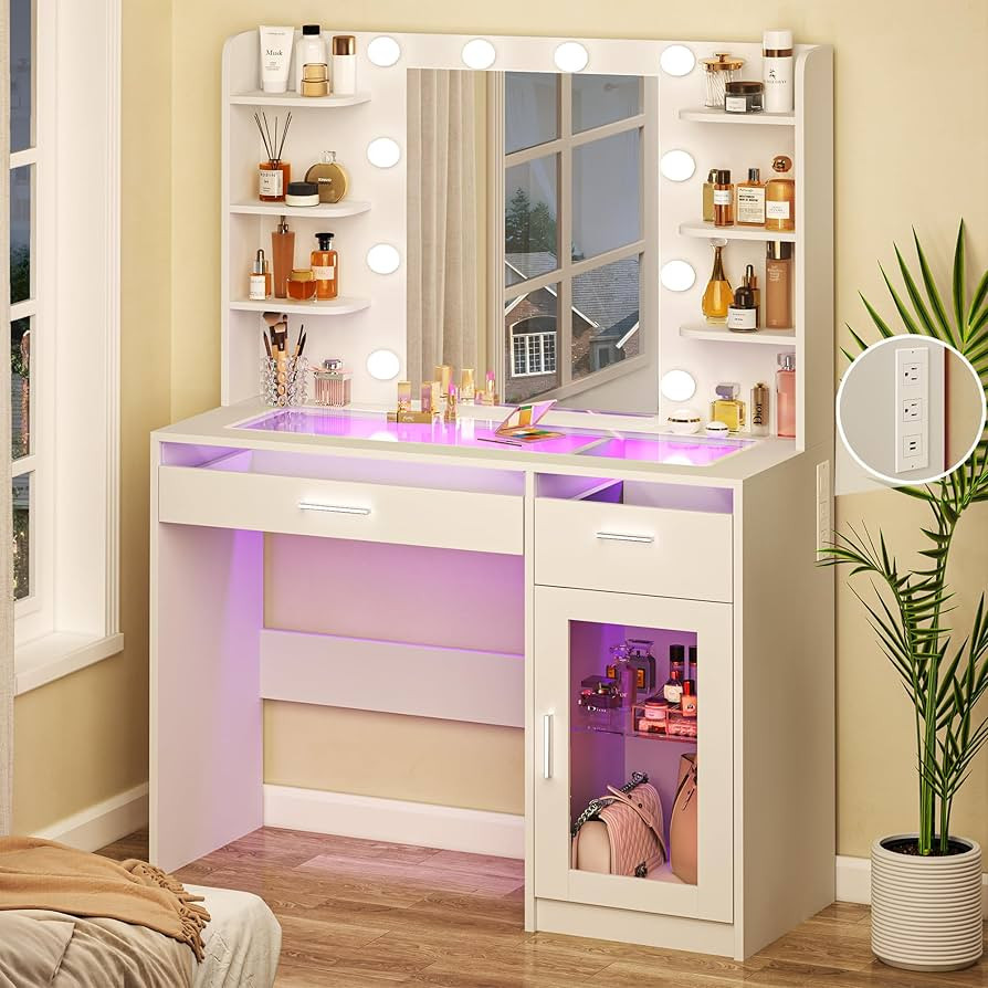 Vanity Desk with Mirror and Lights, Makeup Vanity Desk with Lights 3 Colors, Transparent Top Vani... | Amazon (US)