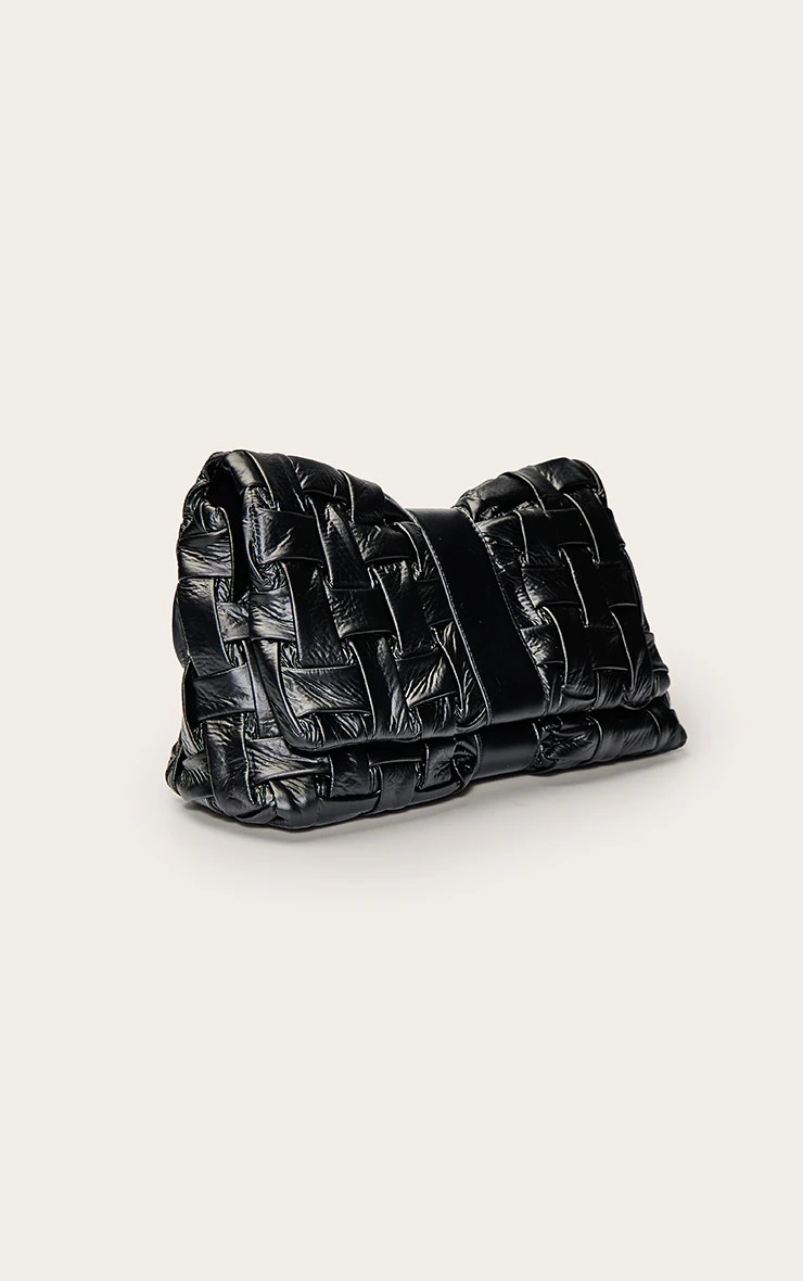 Black Cross Weave Fold Over Clutch Bag | PrettyLittleThing US