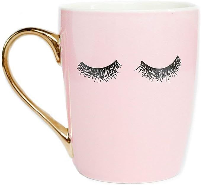 Sweet Water Decor Eyelashes Pink Coffee Mug | 16oz Mug with Gold Handle | Embellished with Real G... | Amazon (US)