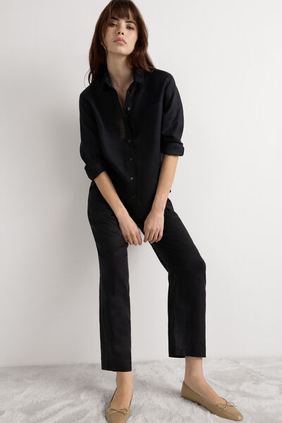 Intimissimi The Pure Linen Shirt in Linen Fabric Woman Black Size L | Intimissimi (US)