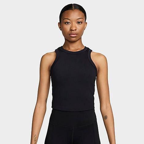 Nike Women's One Dri-FIT Cropped Tank Top in Black/Black Size XL Polyester/Spandex | Finish Line (US)