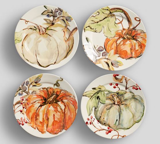 Harvest Pumpkin Appetizer Plate, Set of 4 - Assorted | Pottery Barn (US)