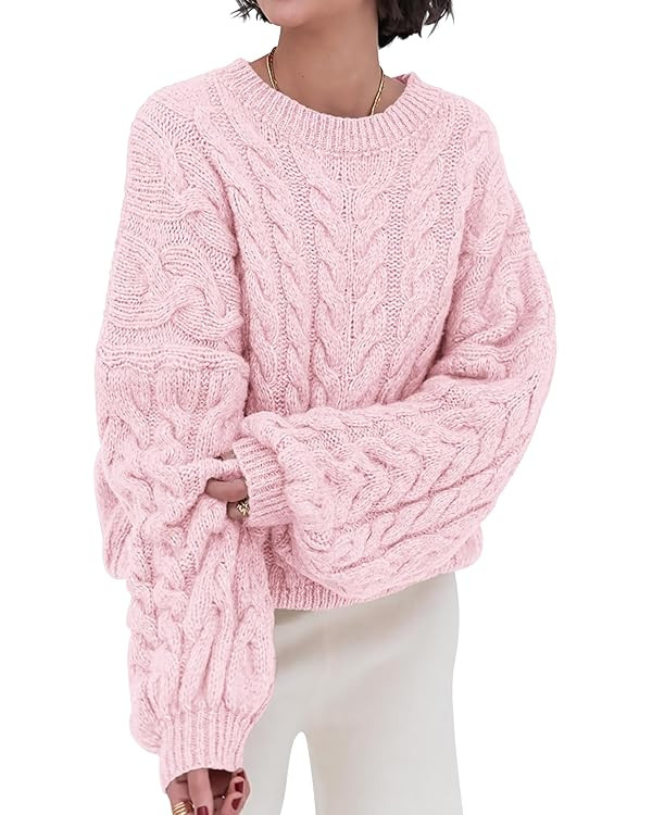 PRETTYGARDEN Womens Sweaters Spring 2025 Cable Knit Long Sleeve Crewneck Oversized Sweater Chunky... | Amazon (US)