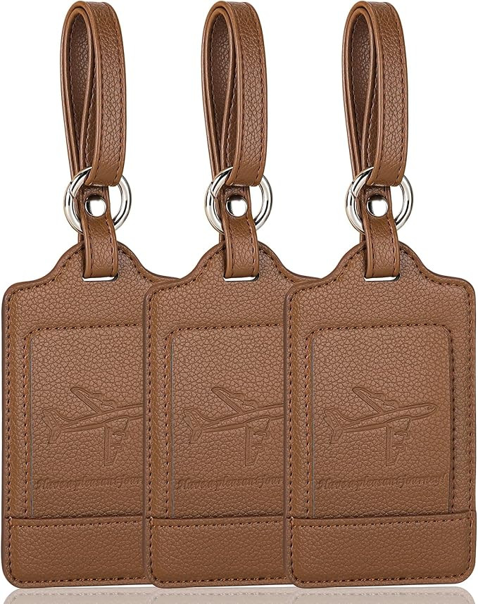 Teskyer Luggage Tags, 3 Pack Premium PU Leather Luggage Tags for Suitcases, Privacy Protection Tr... | Amazon (US)