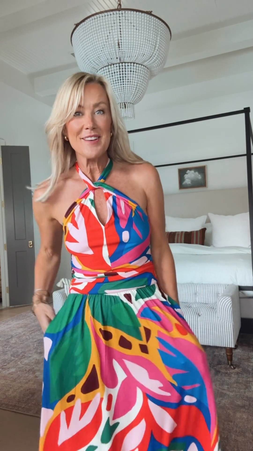 Boden Unboxing | Hi Sugarplum!  

Wearing this same colorful print in a halter dress. Obsessed!!
Dress: XS

#LTKootd #LTKOver40 #LTKSeasonal