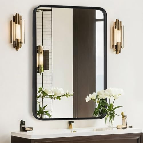 Bathroom Mirror for Wall, 30x22 Inch Rectangle Mirror, Matte Black Metal Framed Bathroom Vanity M... | Amazon (US)