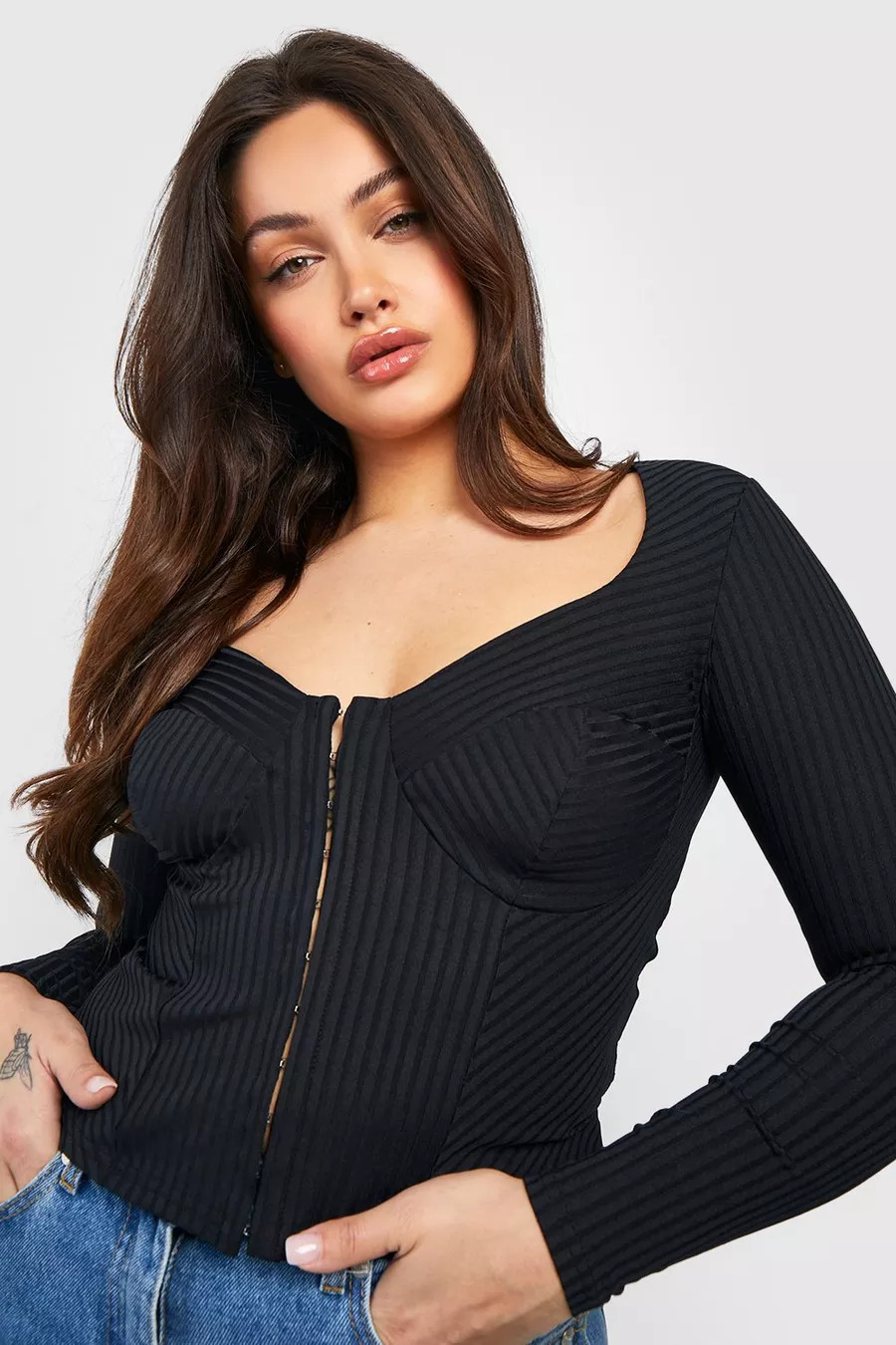 Plus Long Sleeve Hook And Eye Top | Boohoo.com (US & CA)