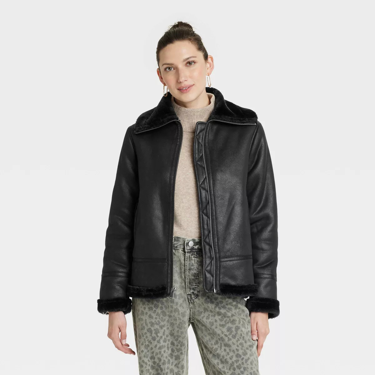 Women's Faux Shearling Jacket - Universal Thread™ Black | Target