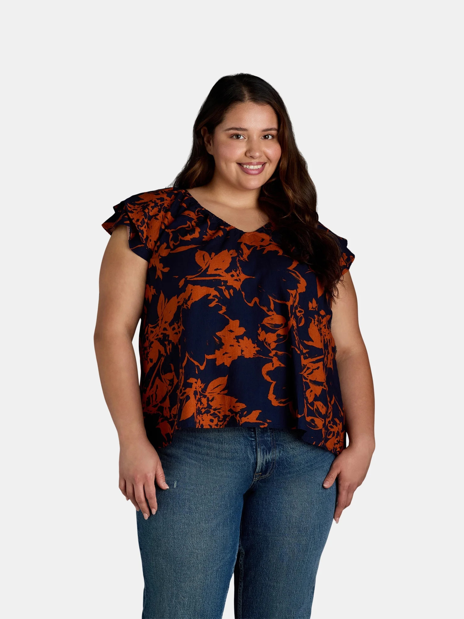 Terra & Sky Women's Flutter Sleeve Woven Blouse | Walmart (US)