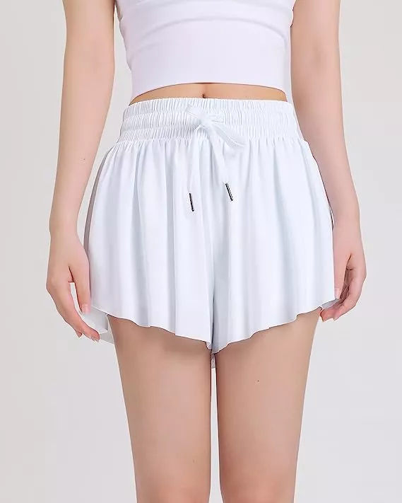 Girls Flowy Shorts, 2 in 1 Preppy Butterfly Shorts with Spandex Liner for  Cheer Athletic Gym Teens Casual Clothes