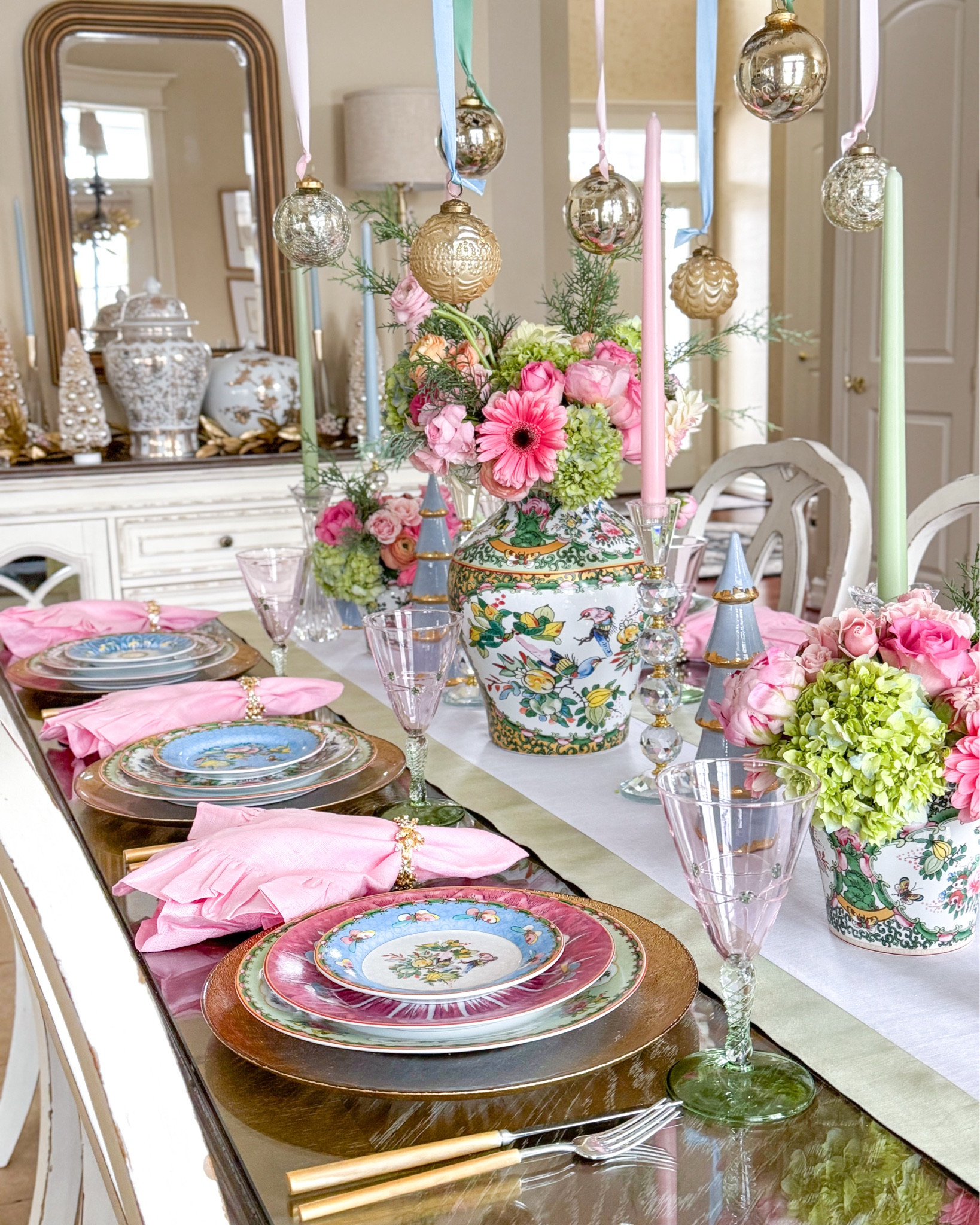 Shop my Famille Rose Christmas Tablescape!

Pastel Christmas, Williams Sonoma, Christmas centerpiece, Christmas floral arrangement, pink plates, gold ginger jars, ruffle napkins, pink glassware, gold chargers, Christmas florals, grandmillennial Christmas 

#LTKParties 

#LTKHoliday #LTKHome