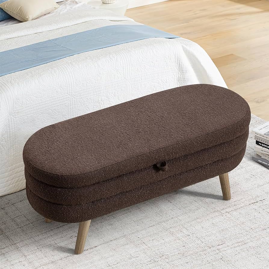 Amazon.com: Hommoo Storage Bench 44.8" Ottoman Bench Modern End of Bed Storage Bench Sherpa Teddy... | Amazon (US)
