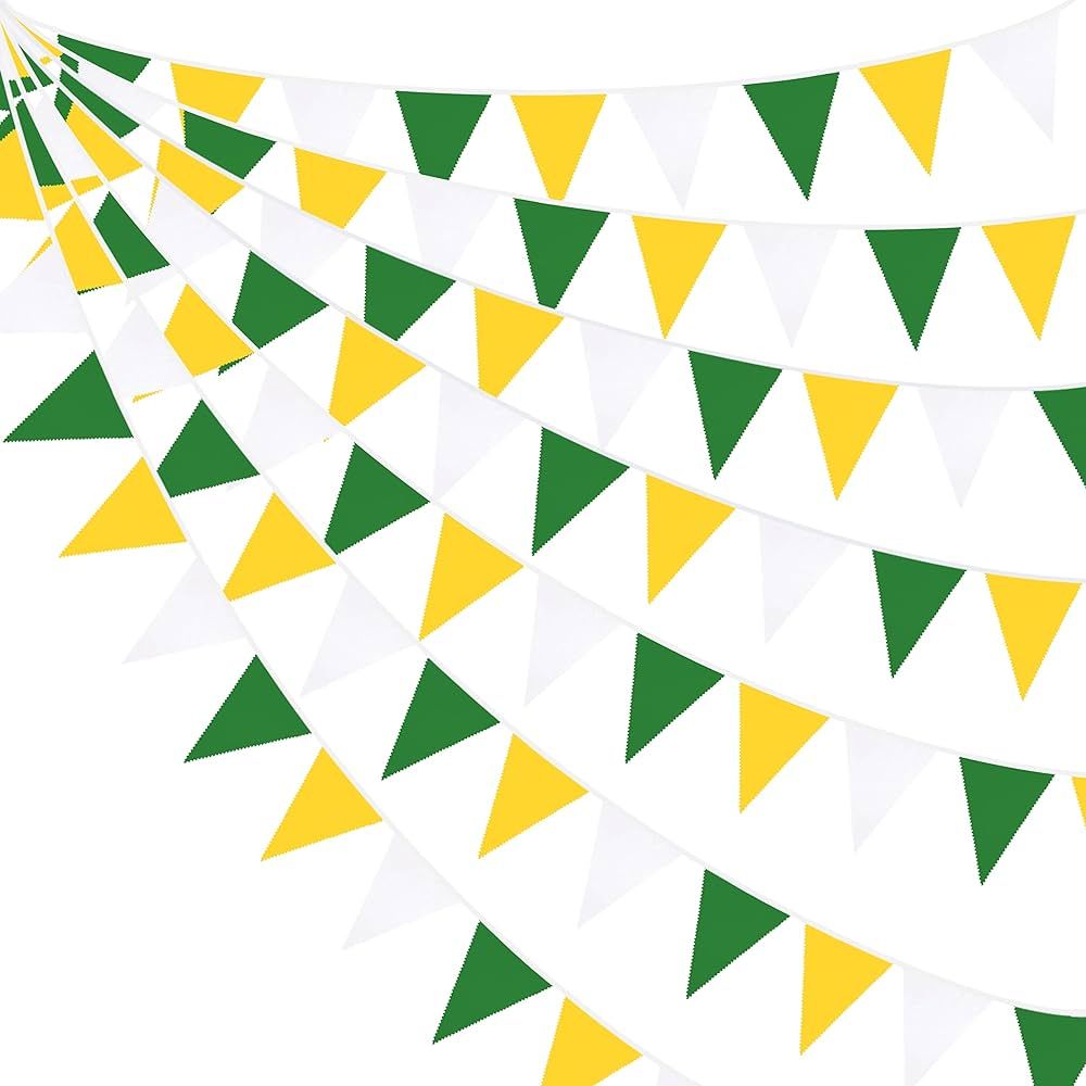 32Ft Yellow Green White Pennant Banner Fabric Triangle Flag Bunting Garland for Spring Summer Par... | Amazon (US)