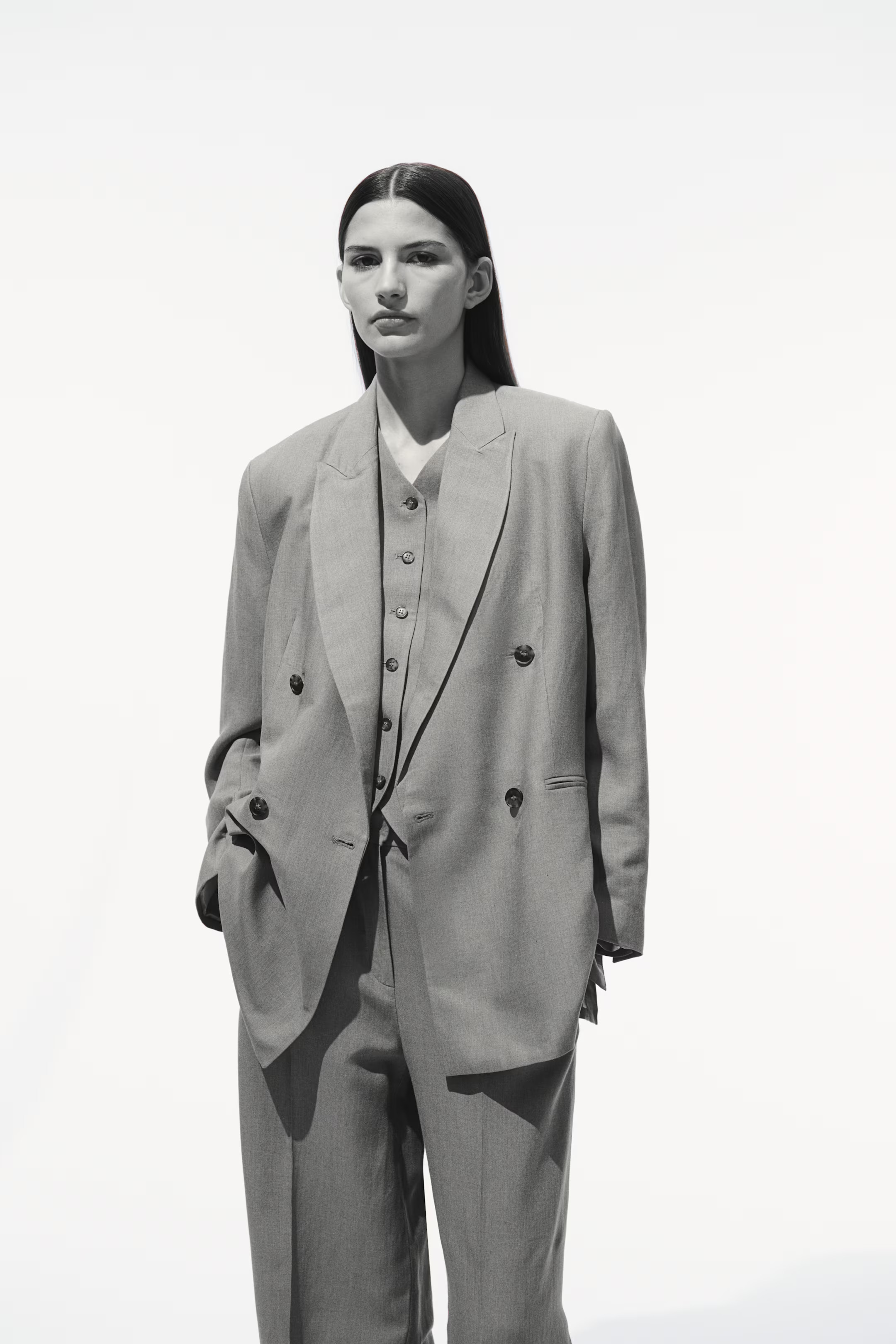 Linen-Blend Blazer - Taupe - Ladies | H&M US | H&M (US + CA)