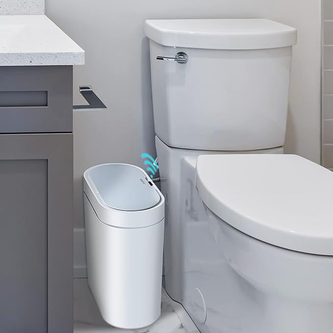 JOYBOS Bathroom Trash Can,3 Gallon Waterproof Automatic Small Bathroom Garbage Can with Lid, Slim... | Amazon (US)