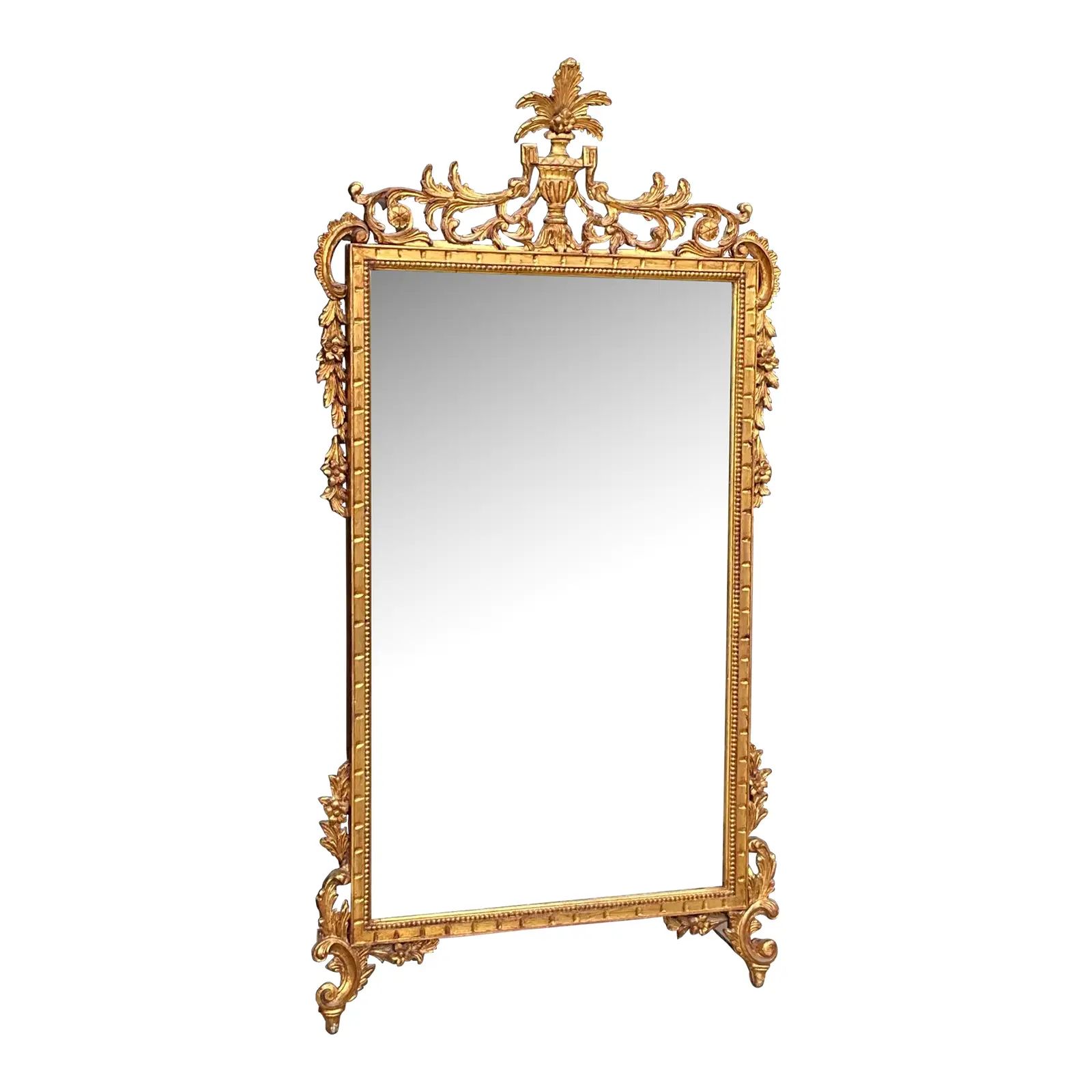 1950s Large Carved Giltwood Foliate Chippendale Style Italian Mirror | Chairish
