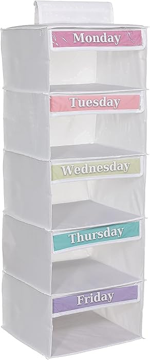 Three Sweet Peas Co Weekly Clothes Organizer for Kids – 5 Shelf Hanging Closet Storage for Scho... | Amazon (US)