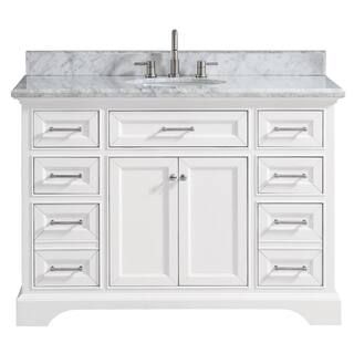 Home Decorators Collection Windlowe 49 in. W x 22 in. D x 35 in. H Bath Vanity in White with Carr... | The Home Depot