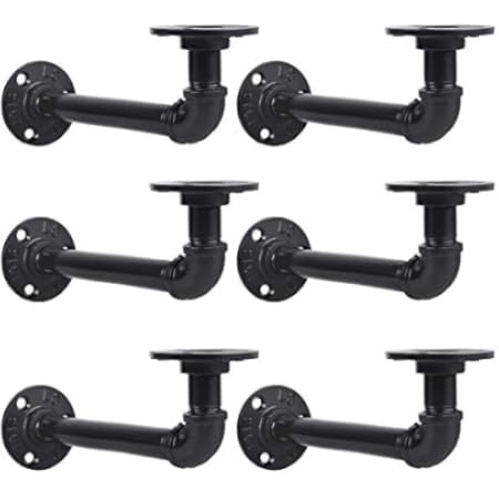 Industrial DIY Pipe Shelf Brackets,Vintage Black Iron Wall Mount Pipe Shelving Bracket, Rustic Home  | Amazon (US)