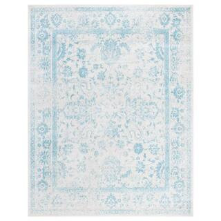 Adirondack Ivory/Light Blue 11 ft. x 15 ft. Border Distressed Area Rug | The Home Depot