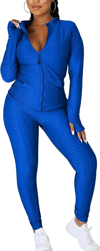 cailami Women's Long Sleeve Top GYM Legging Pants Set 2 Piece Tracksuit Workout Outfits | Amazon (US)