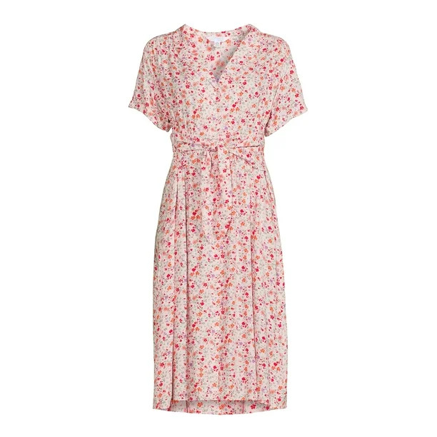 Time and Tru Women's Short Sleeve Woven Shirt Dress with Tie Front - Walmart.com | Walmart (US)