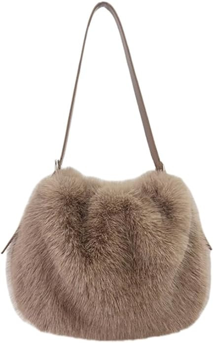 Ulisty Women Small Faux Fox Fur Hobo Bag Furry Adjustable Strap Shoulder Bag Plush Purse Fashion ... | Amazon (US)