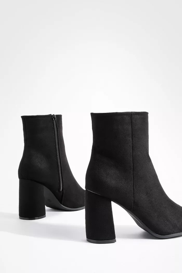 Block Heel Faux Suede Pointed Ankle Boots | boohoo (US & Canada)