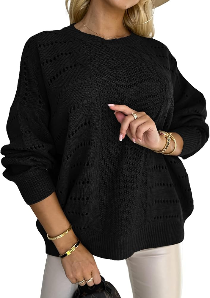 Sweaters for Women Casual Crewneck Long Sleeve Knit Pullover Tops | Amazon (US)