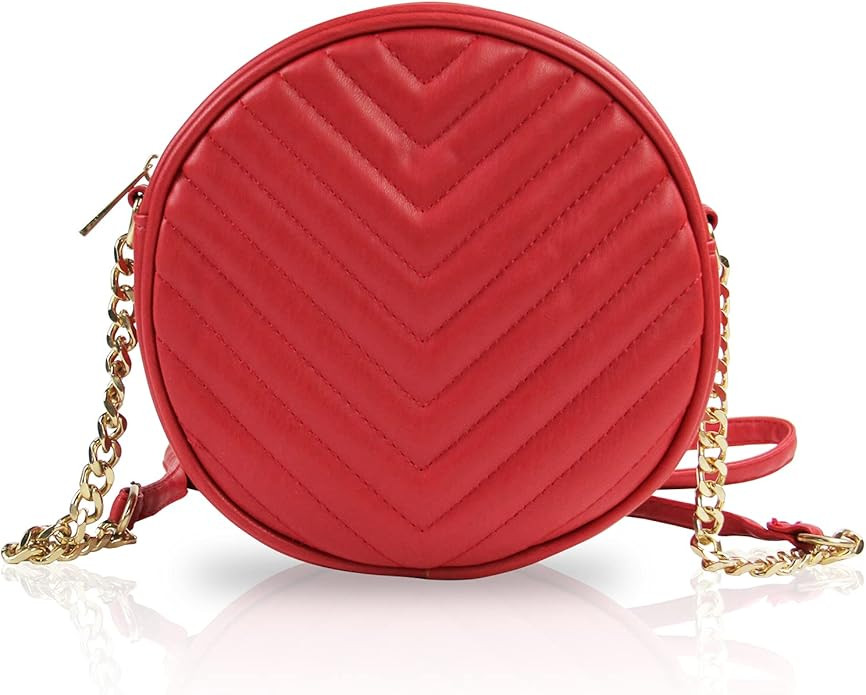 Round Crossbody Bag for Women,PU Leather Shoulder Bag with Metal Chain Strap, Cellphone Purses wi... | Amazon (US)