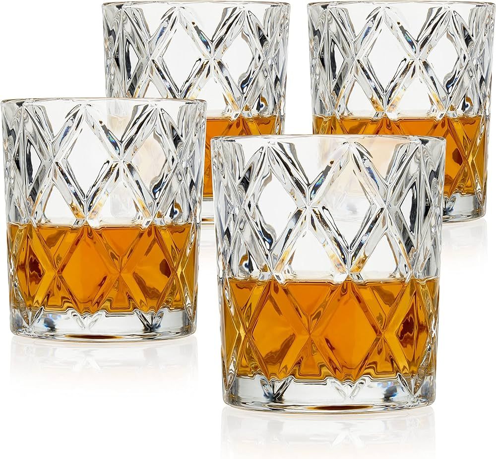 True Diamond Crystal Whiskey Tumblers, Premium Crystal Clear Glass, Striking Lowball Cocktail Gla... | Amazon (US)