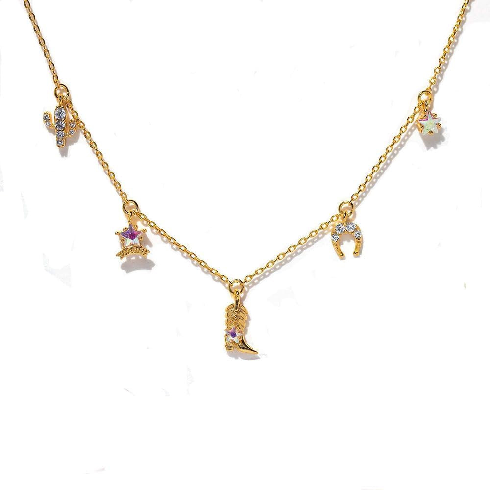 Western Cowboy Boots Necklace for Women Girls 18K Gold Plated Cubic Zirconia Boots Pentagram Hors... | Amazon (US)