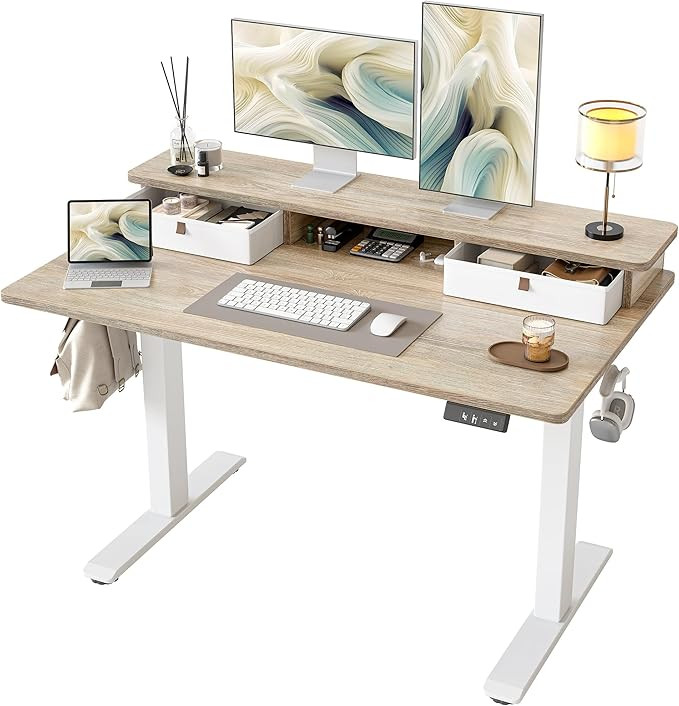 TIQLAB Standing Desk with Two Drawers, Stand Up Standing Desk Adjustable Height, Electric Sit Sta... | Amazon (US)