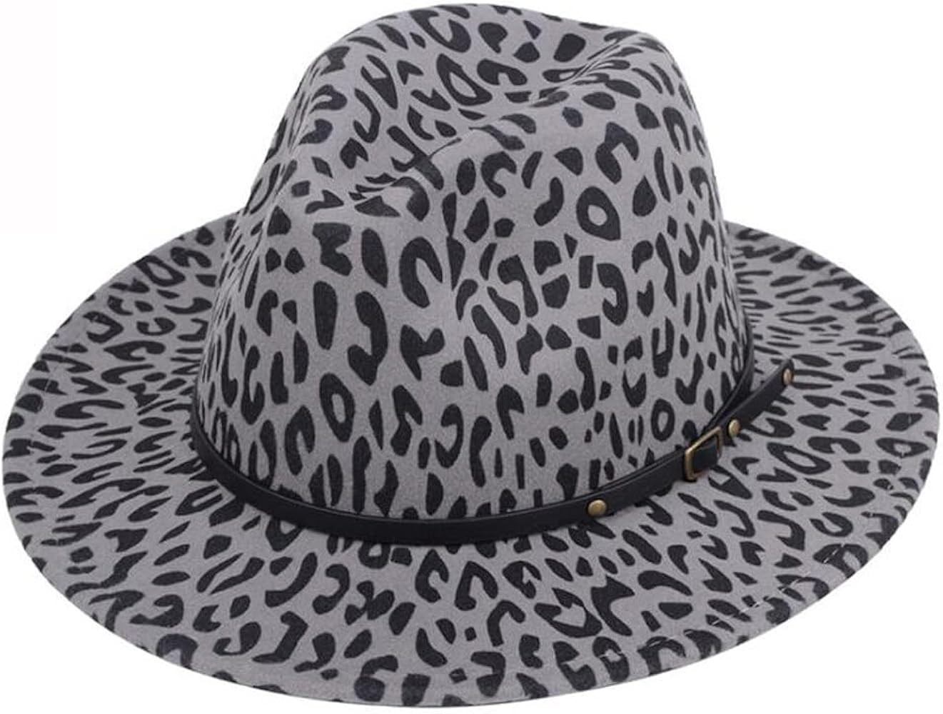 Leopard Print Fedora Hat Wide Brim Trilby Felt Panama Hat with Belt Buckle for Women Men Circumfe... | Amazon (US)