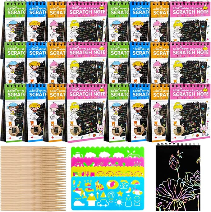 24 Pack Scratch Note Pads for Kids,Scratch Arts and Crafts Notebooks,Rainbow Scratch Paper with 4... | Amazon (US)