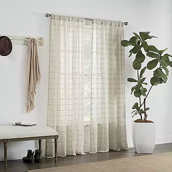 Linden Street Sycamore Embroidered Sheer Rod Pocket Single Curtain Panel | JCPenney