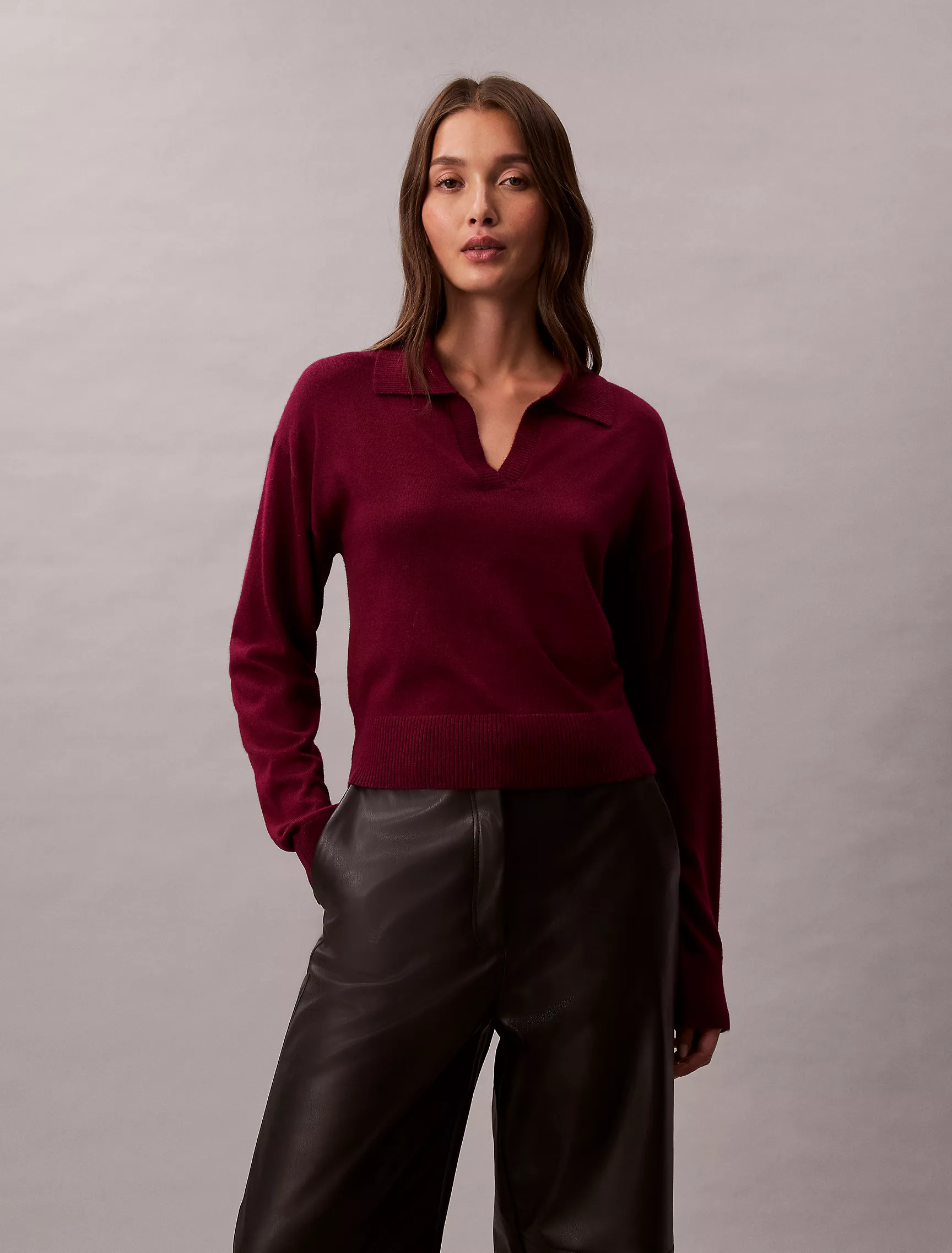 Merino Wool Blend Relaxed Polo Sweater | Calvin Klein | Calvin Klein (US)