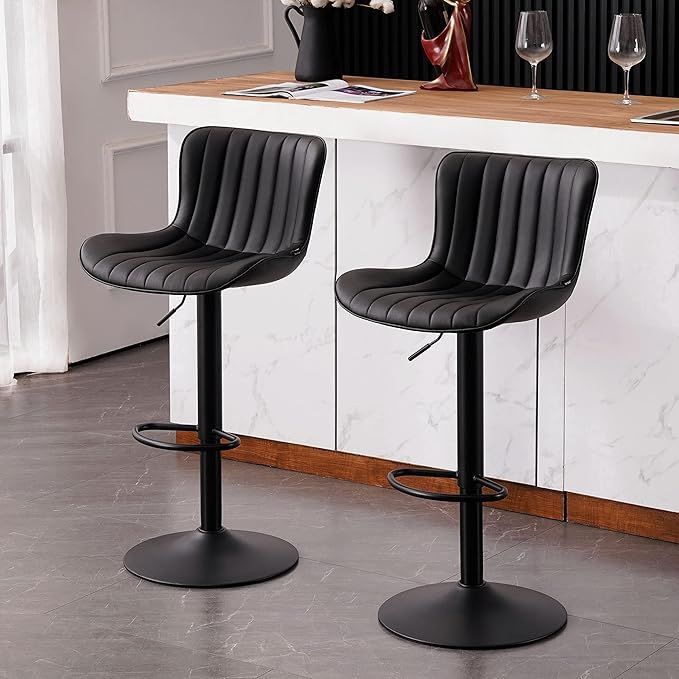 YOUNUOKE Black Bar Stools Set of 2, Luxury Upholstered PU Leather Bar Stools Adjustable Counter H... | Amazon (US)