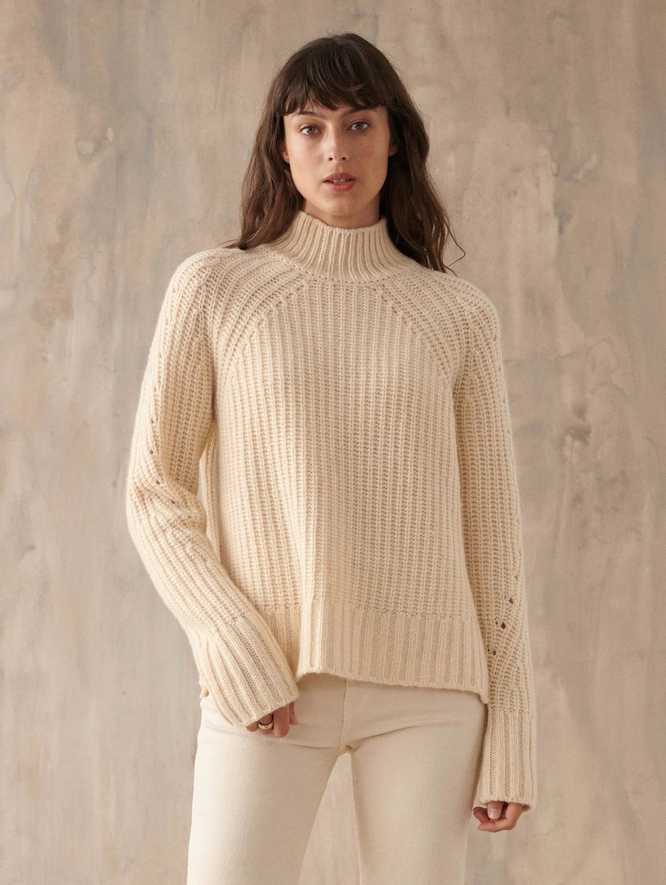 cashmere tape luxe ribbed standneck | White and Warren