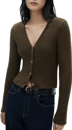 MANGO V-Neck Rib Cardigan | Nordstrom | Nordstrom